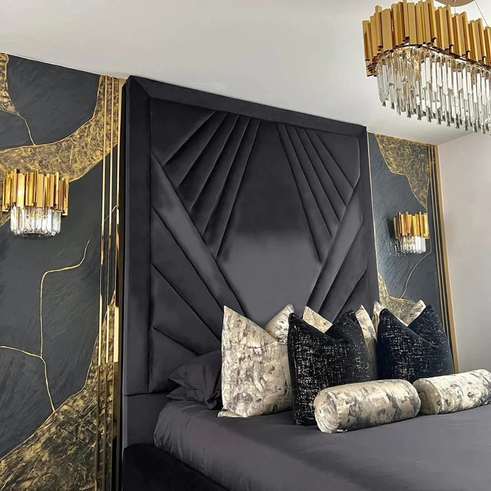 Eleganza Home Solia Super King Size Steel Plush Velvet Bed Frame with Headboard Image 4