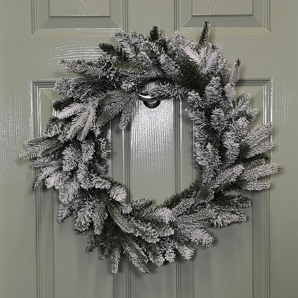 Samuel Alexander Snow Flocked Christmas Wreath Green 45cm Image 2