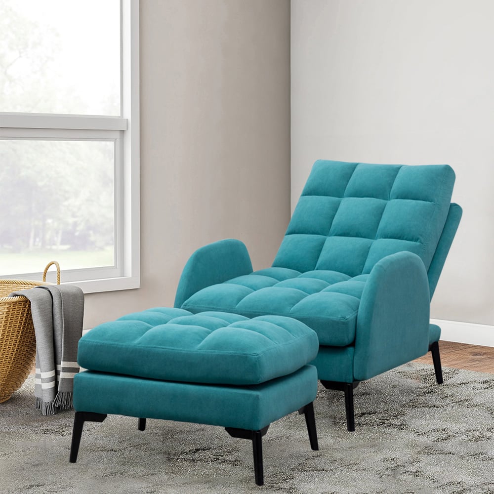 Living and Home Modern Green Leisure Armchair with Footstool Image 8