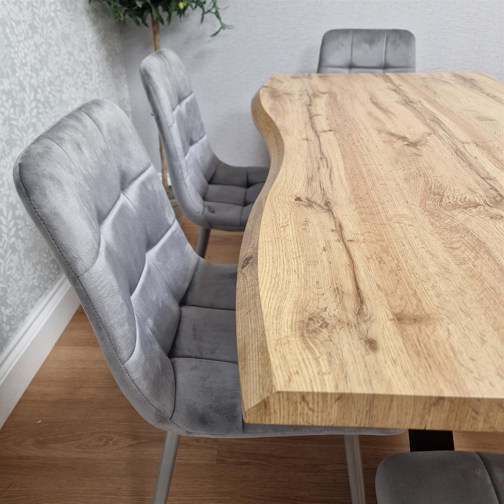 Kosy Koala Dakota 6 Seater Velvet Wooden Rectangle Dining Set with Bench Grey Image 7