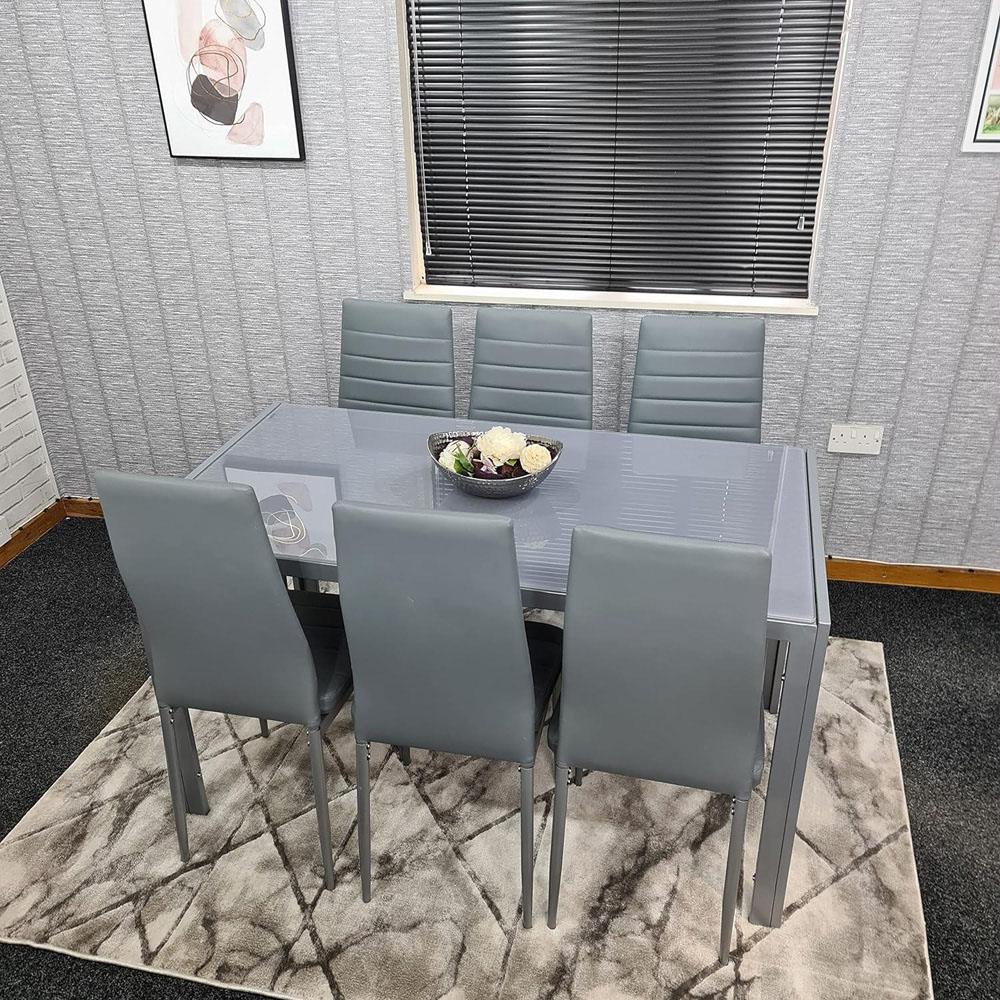 Kosy Koala 6 Seater Glass and Faux Leather Rectangular Dining Set Grey Image 2