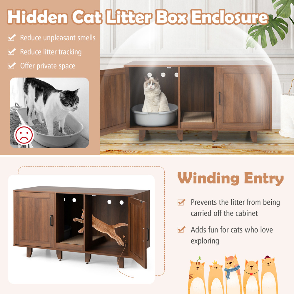 Costway Coffee Cat Litter Box Enclosure with Scratching Board Image 4