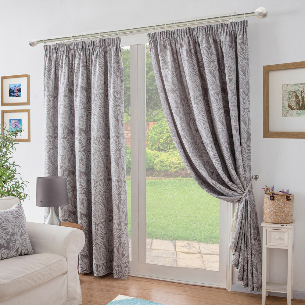 Alan Symonds Silver Chenille Jacquard Lined Pencil Pleat Taped Top Curtains 168 x 137cm Image 1