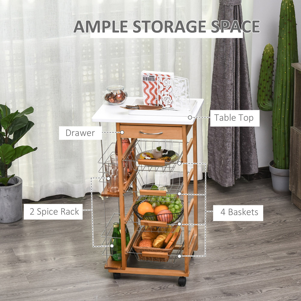 HOMCOM Oak Multi Rolling Kitchen Cart Image 6