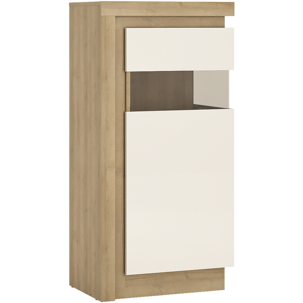 Furniture To Go Lyon Riviera Oak and White High Gloss RHD Narrow Display Cabinet Image 2