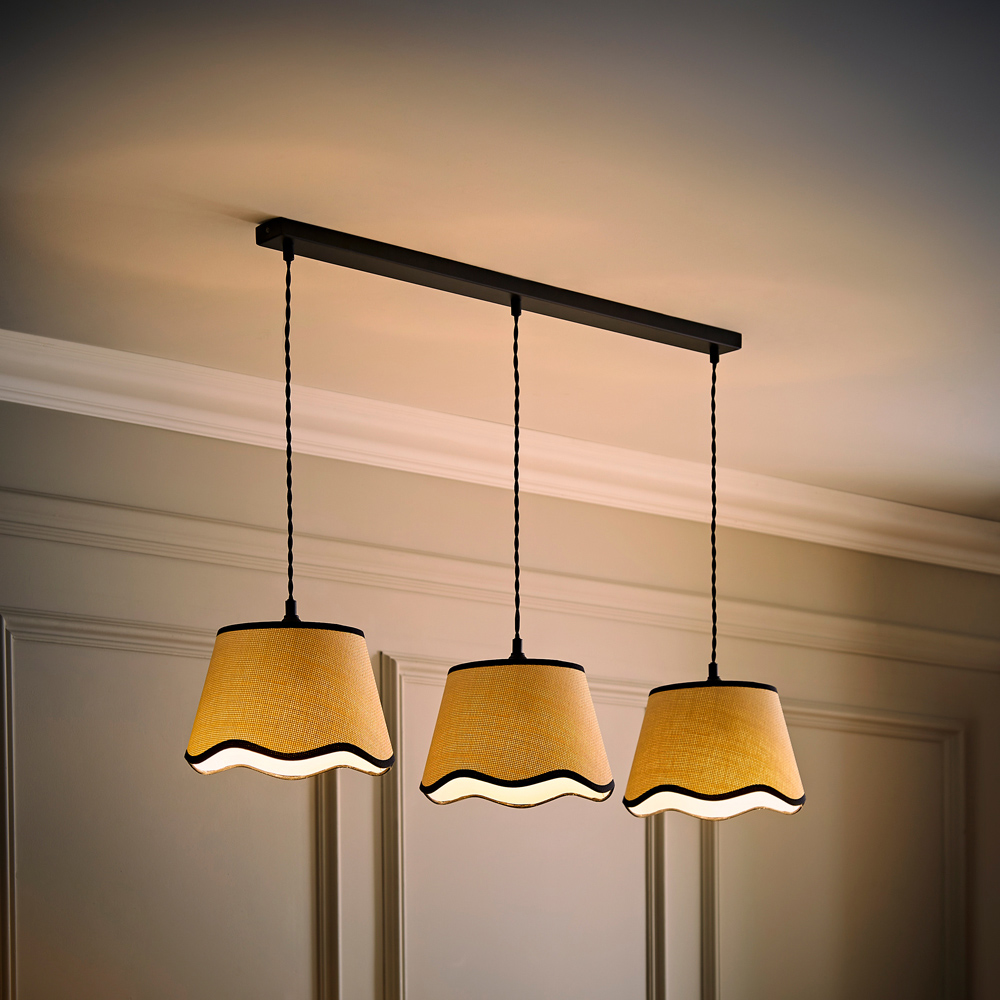 ValueLights Dutton Black Trim Scallop 3 Drop Black Diner Ceiling LED Pendant Light Image 6