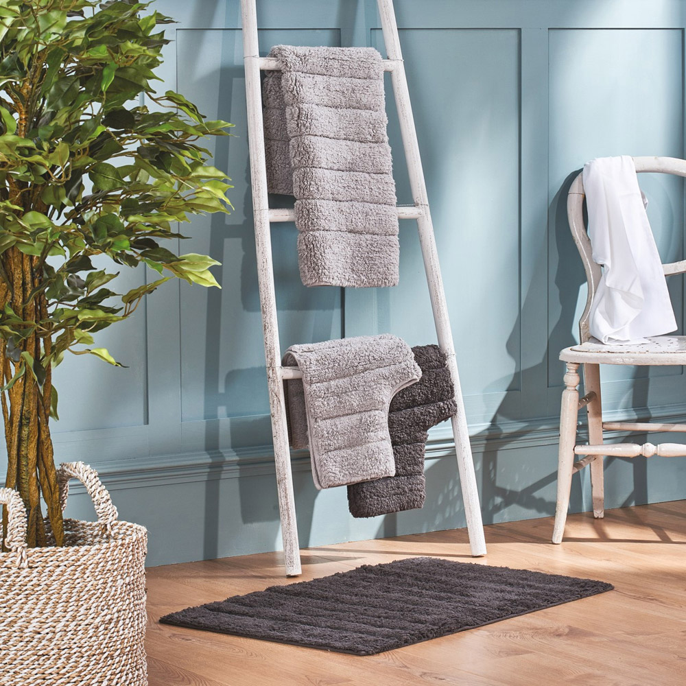 Allure Bath Fashions Dove Grey Ribbed Bath Mat and Pedestal Mat Set 2 Piece Image 2