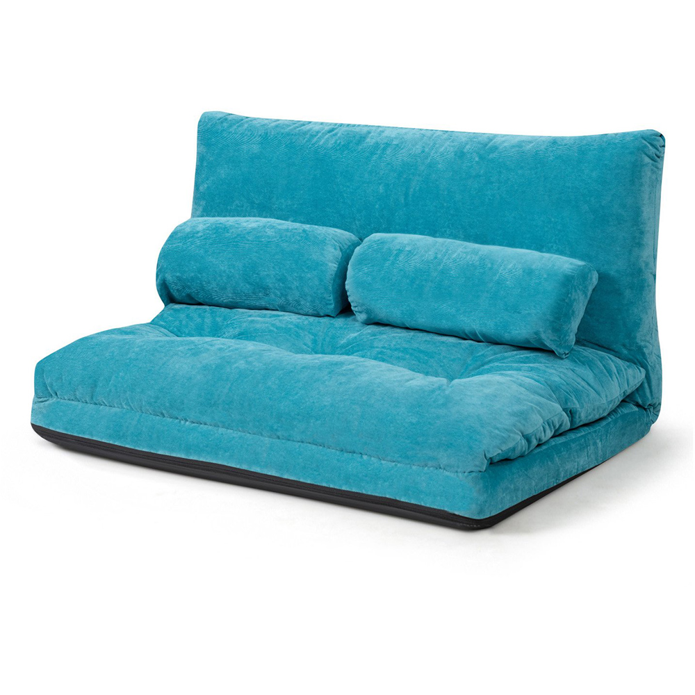 Costway Blue Convertible Floor Sofa Bed with Waist Pillows Image 2