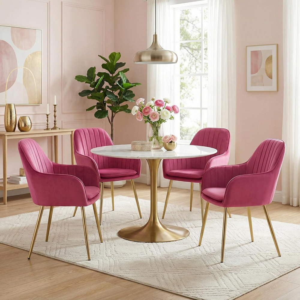Alivio Set of 2 Pink Velvet Upholstered Dining Chairs Image 5