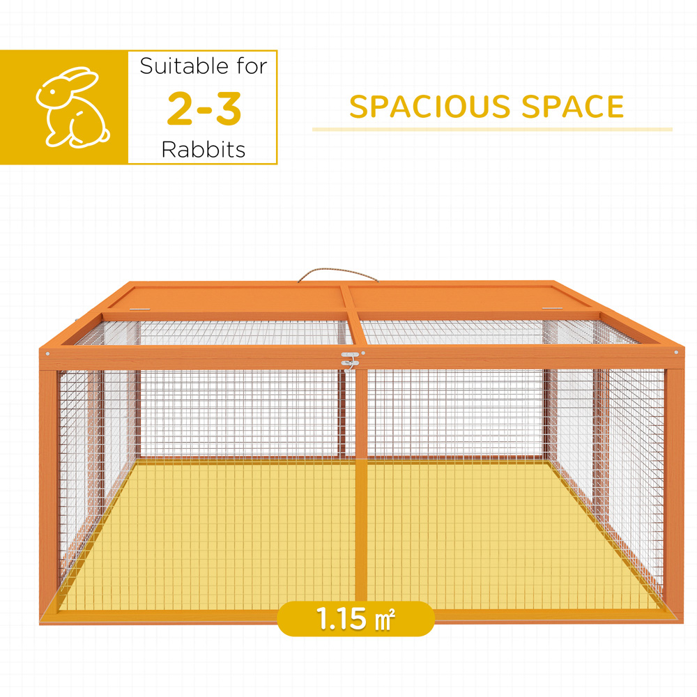 PawHut Orange Folding Wooden Rabbit Hutch with Openable Top Image 8