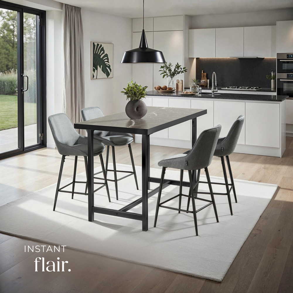 tectake Siera Grey and Black Woven Fabric Bar Stool Set of 6 Image 6