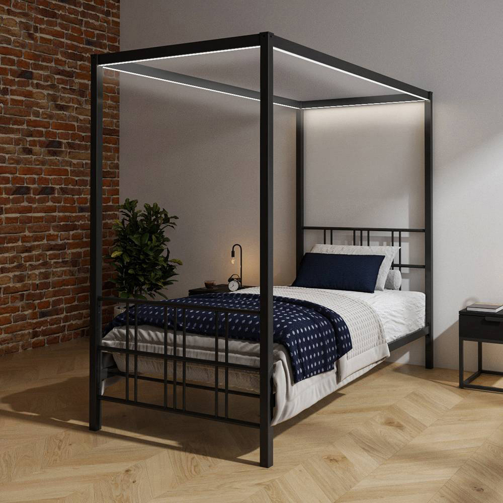 XR Living Fern Single Black 4 Poster Bed with White Soft Glow LED Light Image 5