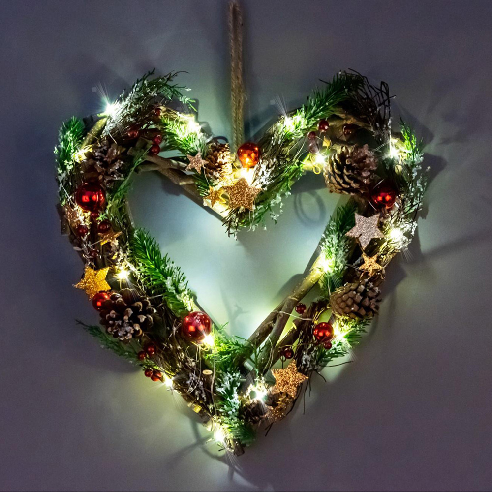 Shatchi Red and Brown LED Twig Hanging Heart 35cm Image 3