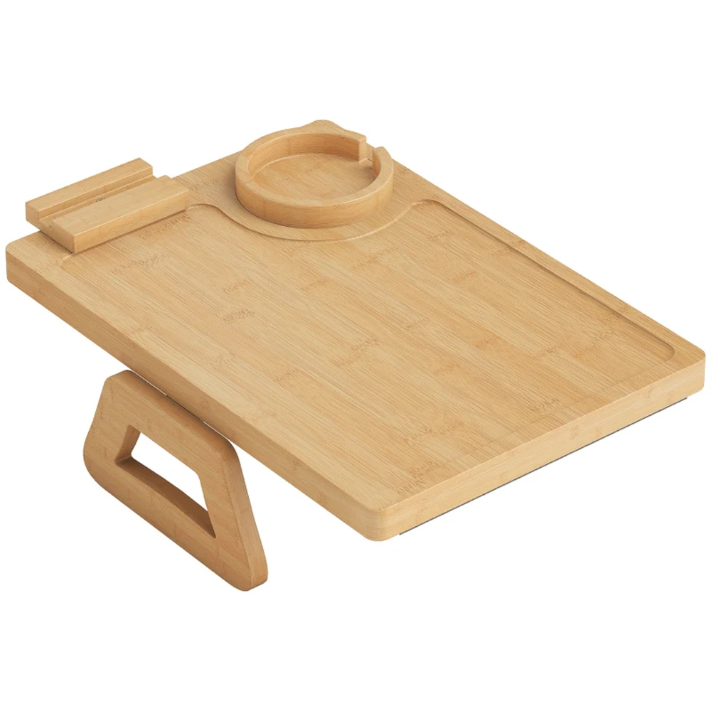 HOMCOM Natural Anti-Slip Sofa Armrest Tray with Phone and Cup Holder Image 1
