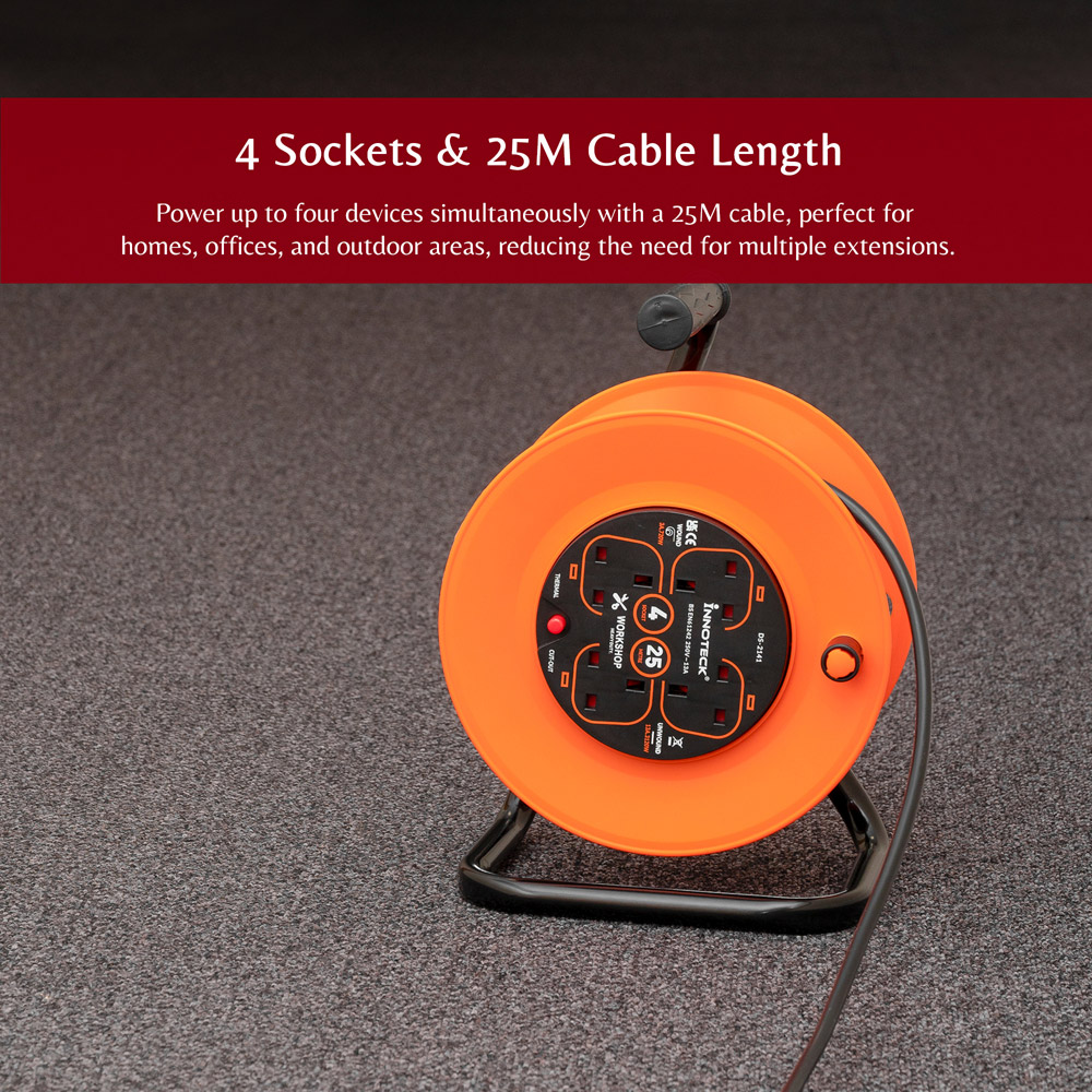 Innoteck 13A 4 Socket Cable Reel 25m Image 5