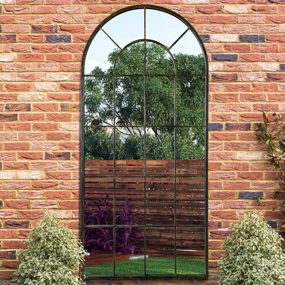 MirrorOutlet The Arcus Antique Black Framed Arched Leaner and Wall Garden Mirror 180 x 85cm Image 2