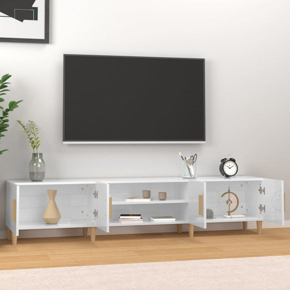 vidaXL 4 Door 2 Shelf High Gloss White TV Cabinet Image 1