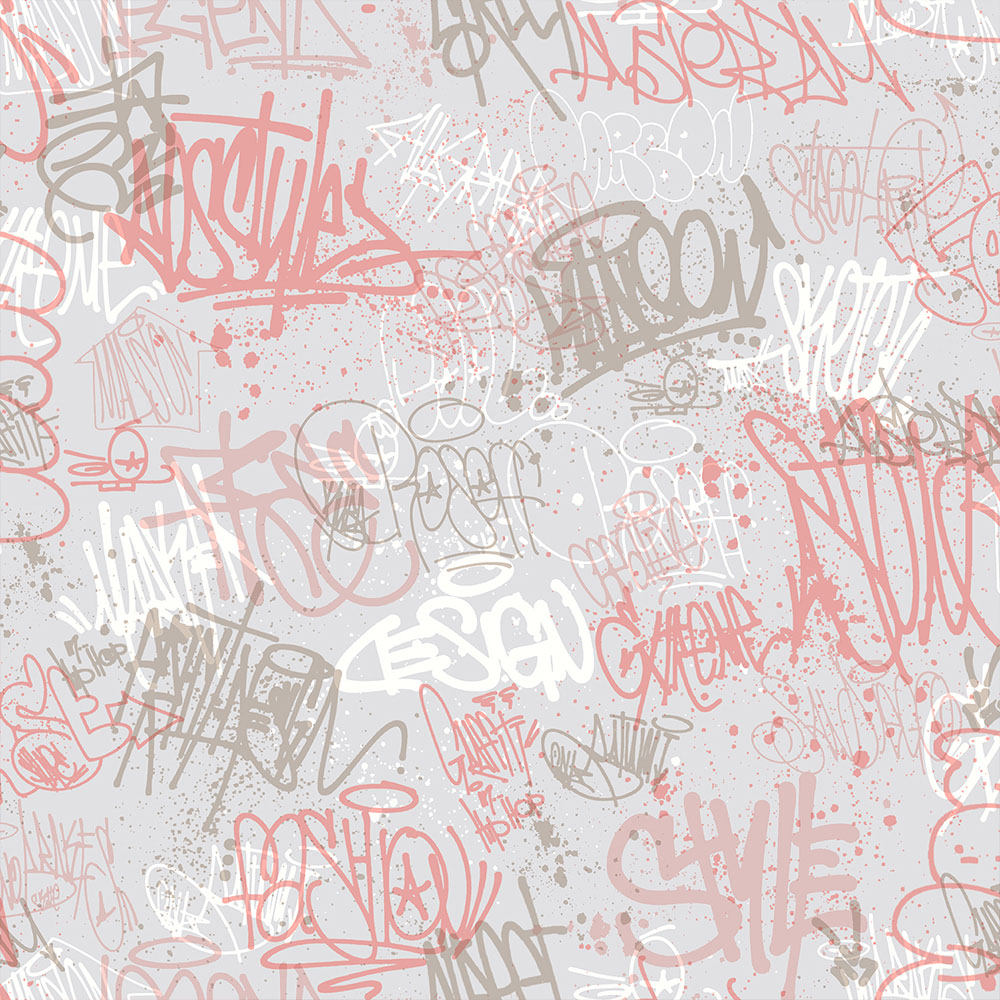 Muriva Sketched Grey and Pink Wallpaper Image 1