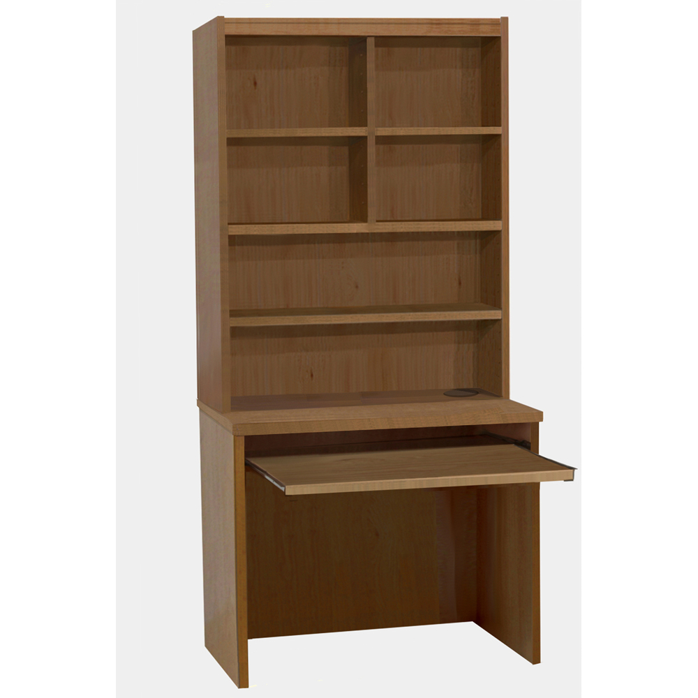 R White Cabinets 6 Shelf Home Office Desk with Keyboard Tray and Hutch Brown Image 2