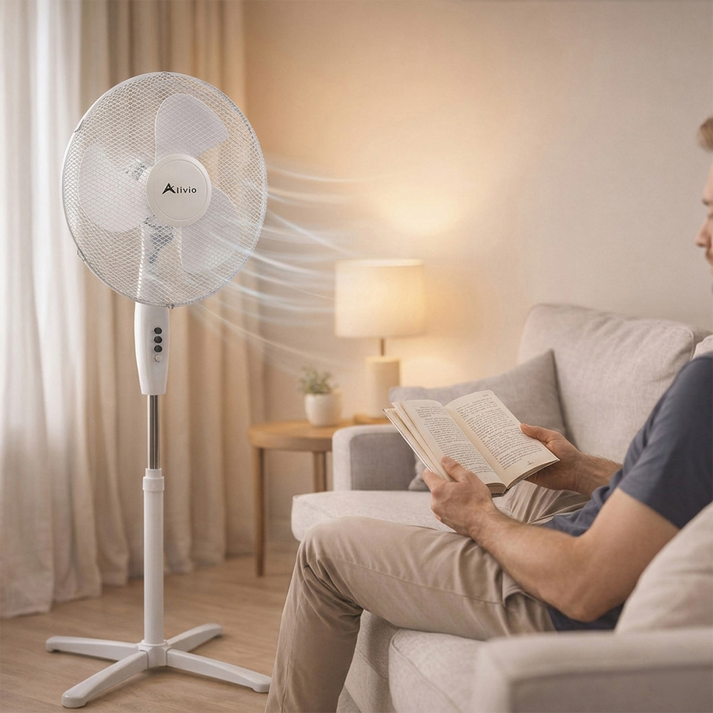 Alivio White 3 Blade Quiet Adjustable Oscillating Pedestal Floor Fan 45W Image 3