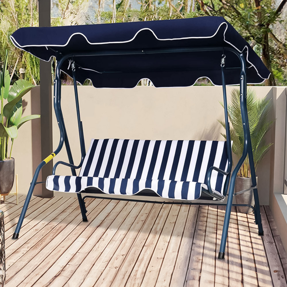 Outsunny 3 Seater Blue Steel Swing Chair with Canopy Image 1