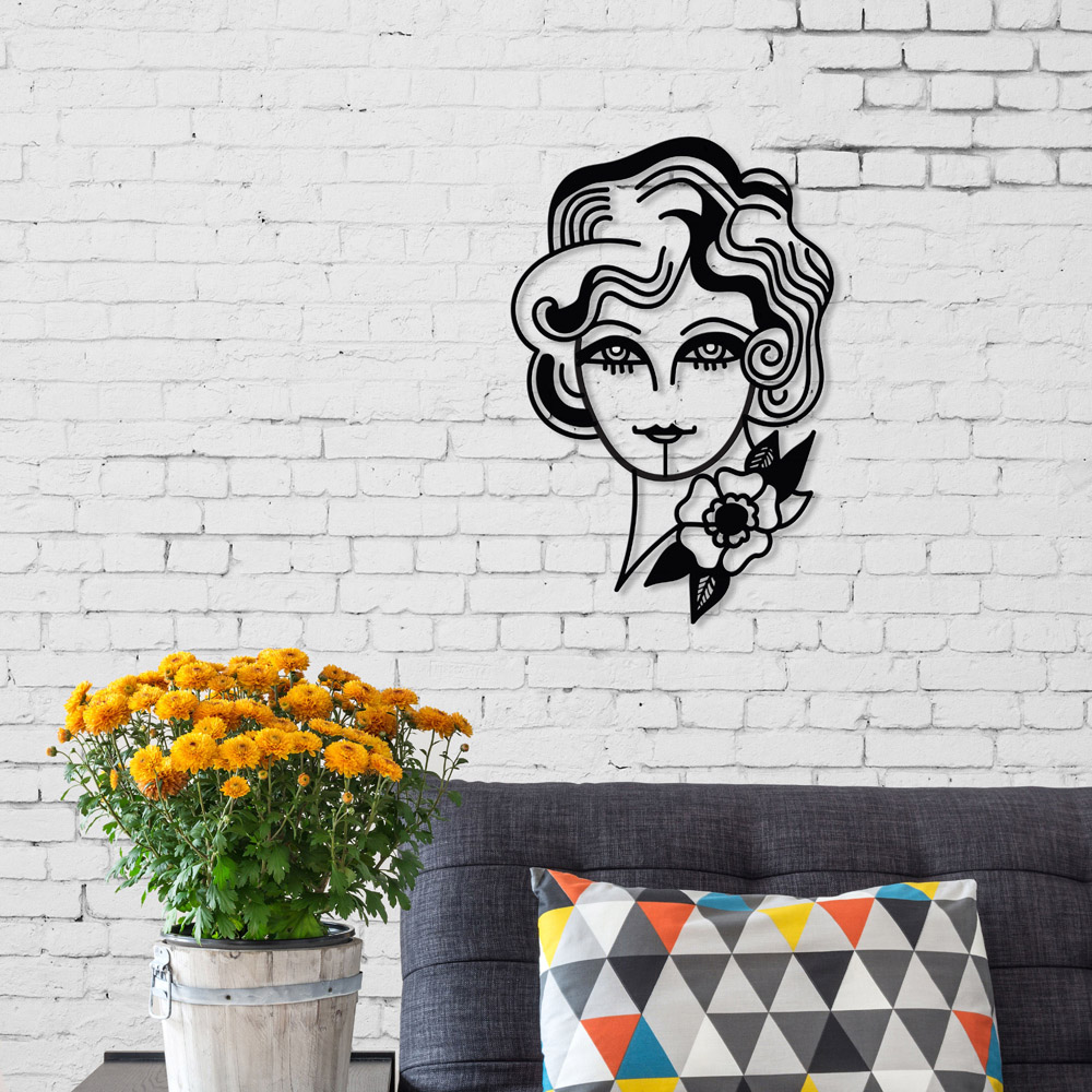 Decortie Black Metal Modern Woman in Flowers Wall Art Image 2