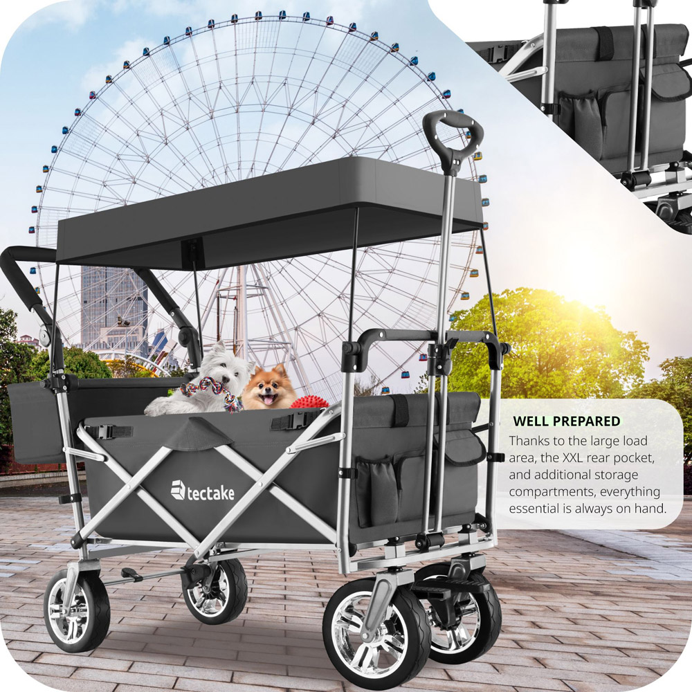 tectake Nico Grey Foldable Garden Trolley with Roof Image 8