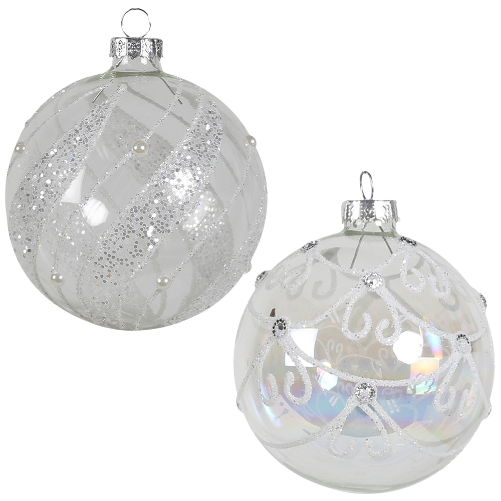 Single Frosted Fairytale Clear Swirl Glass Bauble in Assorted styles Image 1