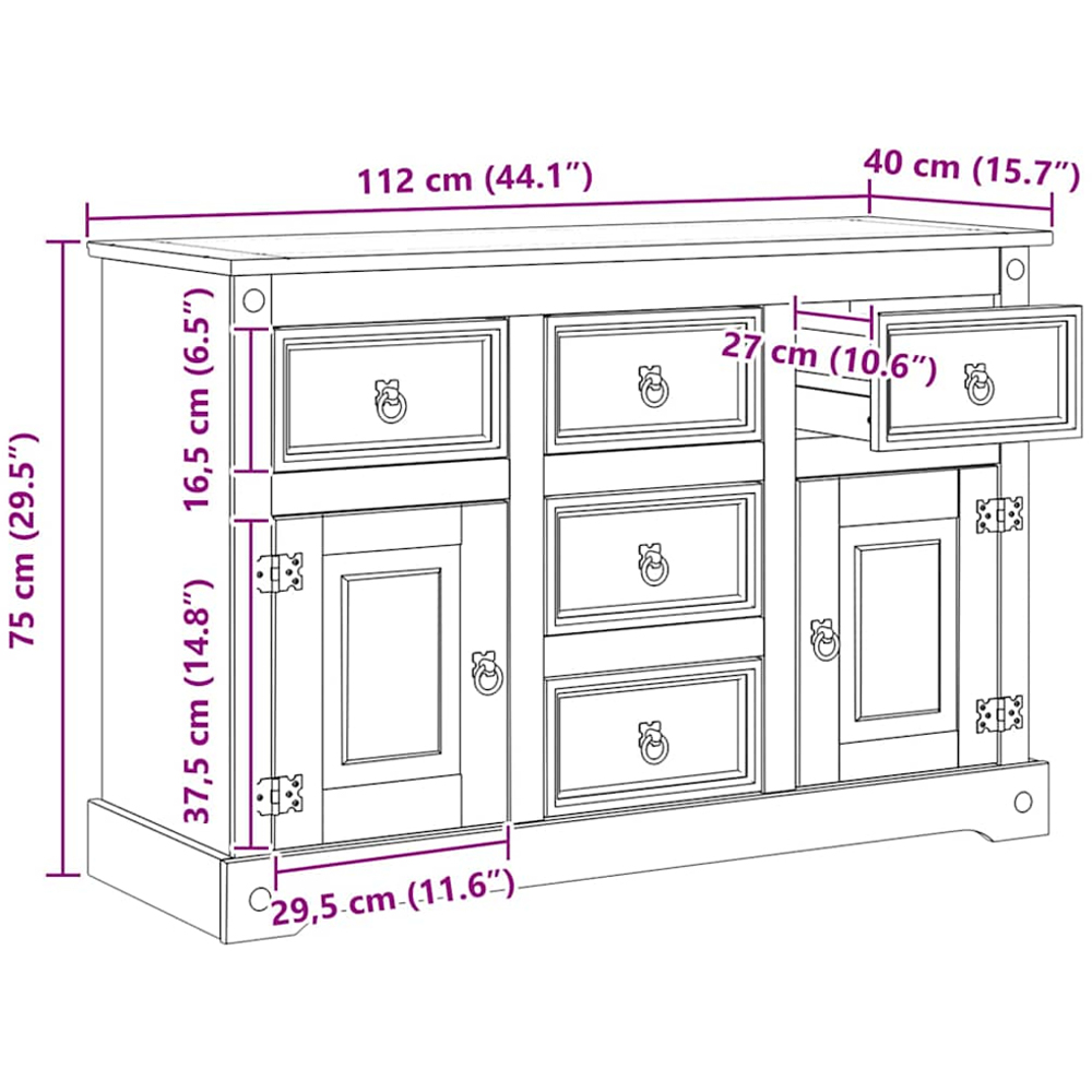 vidaXL 2 Door 5 Drawer White Storage Chest Image 8