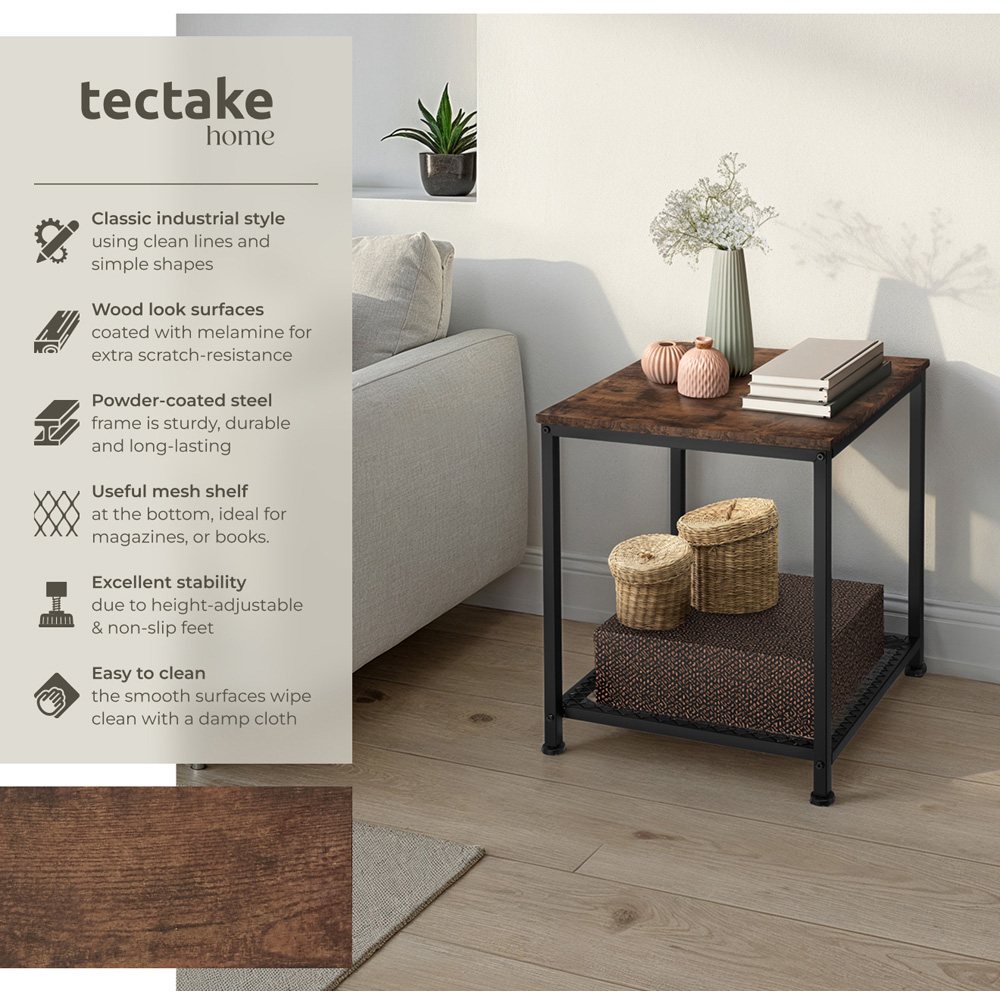 Tectake Derby Single Grid Shelf Rustic Dark Wood Bedside Table Image 3