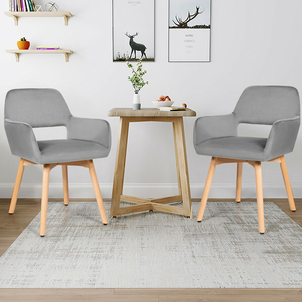 Costway Grey Velvet Accent Chair Set of 2 Image 4