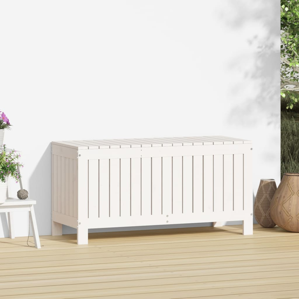 vidaXL 54 x 108 x 42.5cm White Pine Wood Garden Storage Box Image 2