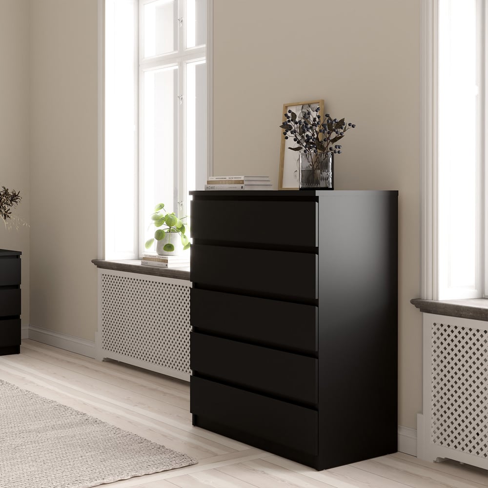 Florence 5 Drawer Matt Black Chest of Drawers Image 5