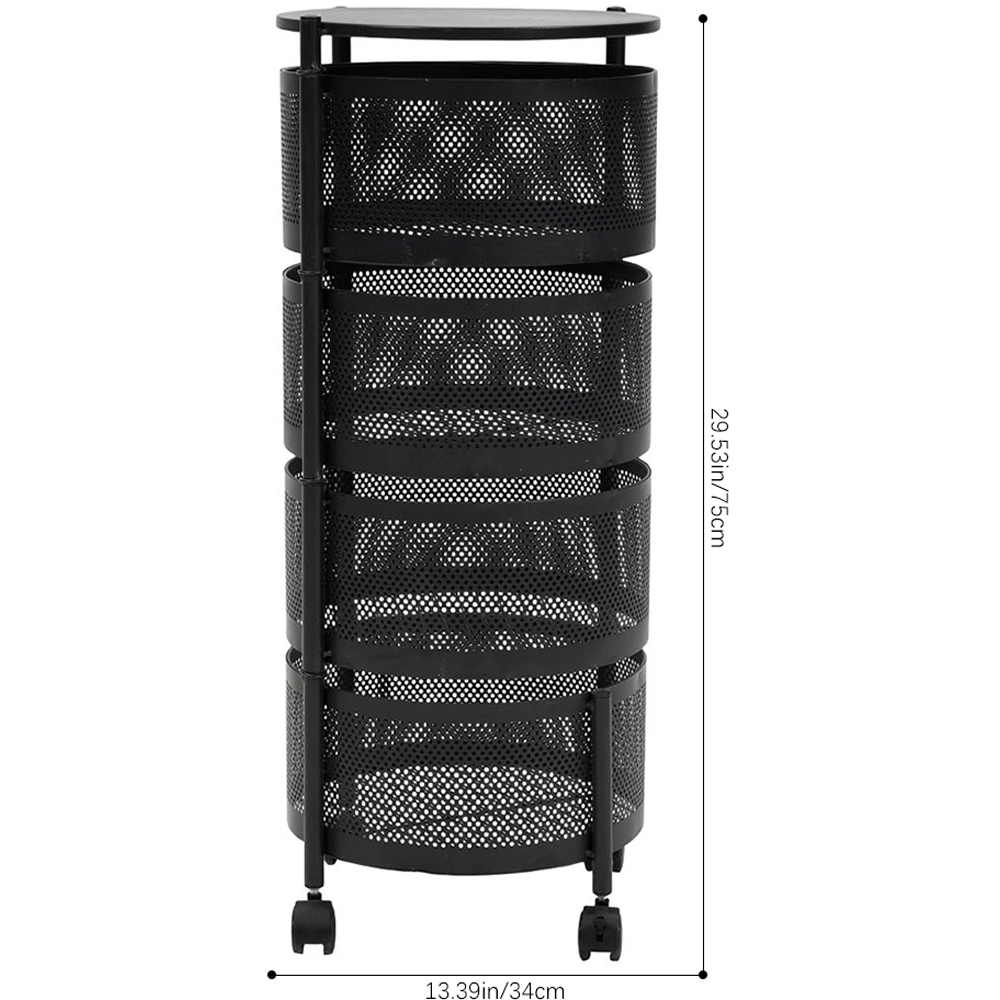 Living and Home 4-Tier Black Kitchen Storage Trolley with Rotating Basket Image 8