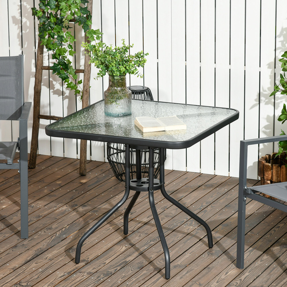 Outsunny 2 Seater Square Garden Dining Table with Umbrella Hole Image 7
