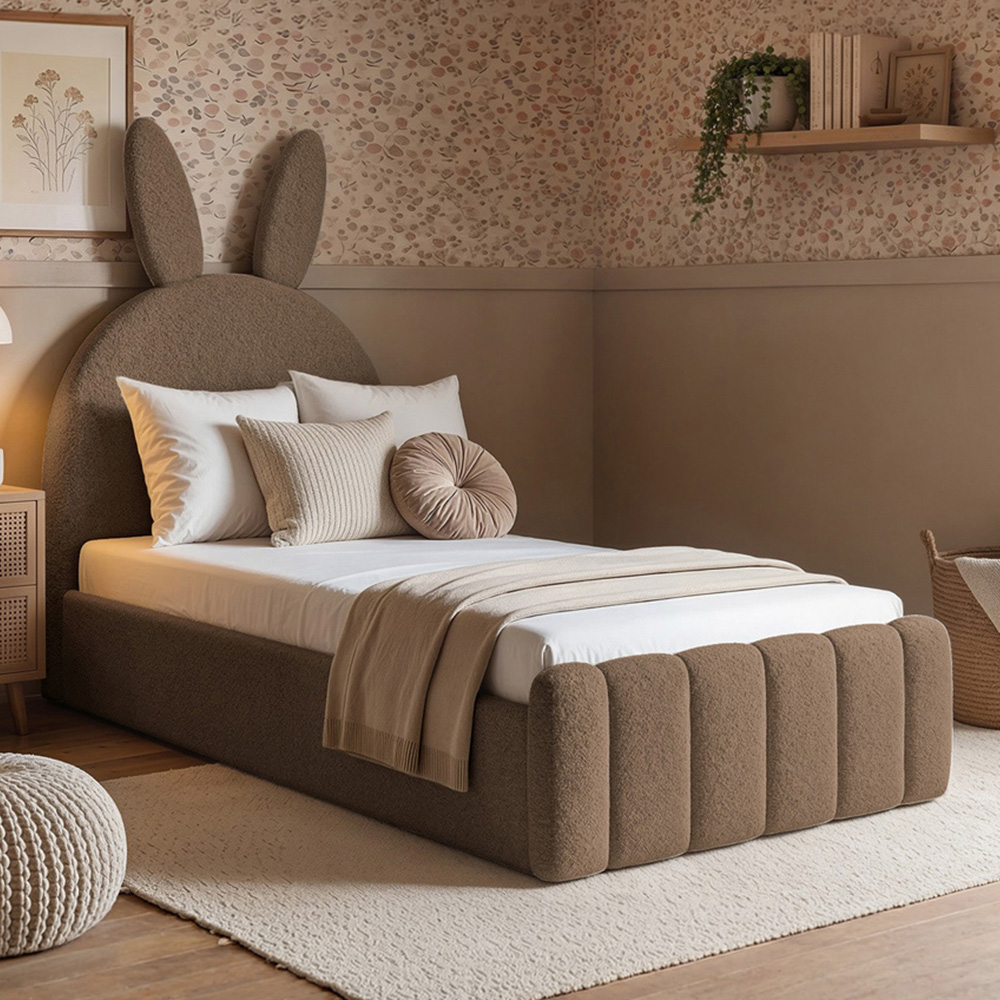 Flair Lapin Single Brown Boucle Bed with Bunny Headboard Image 1