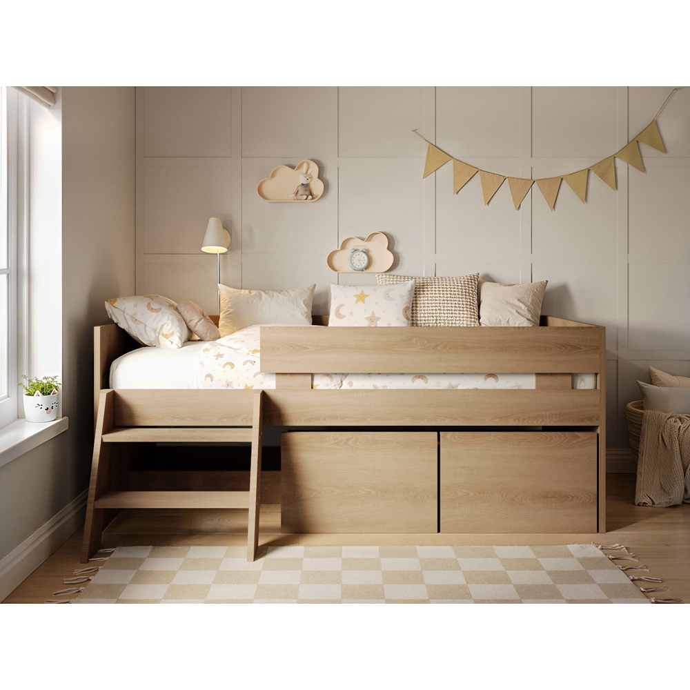 Flair Logan Oak Low Sleeper Bed with Storage and Moveable Ladder Image 5