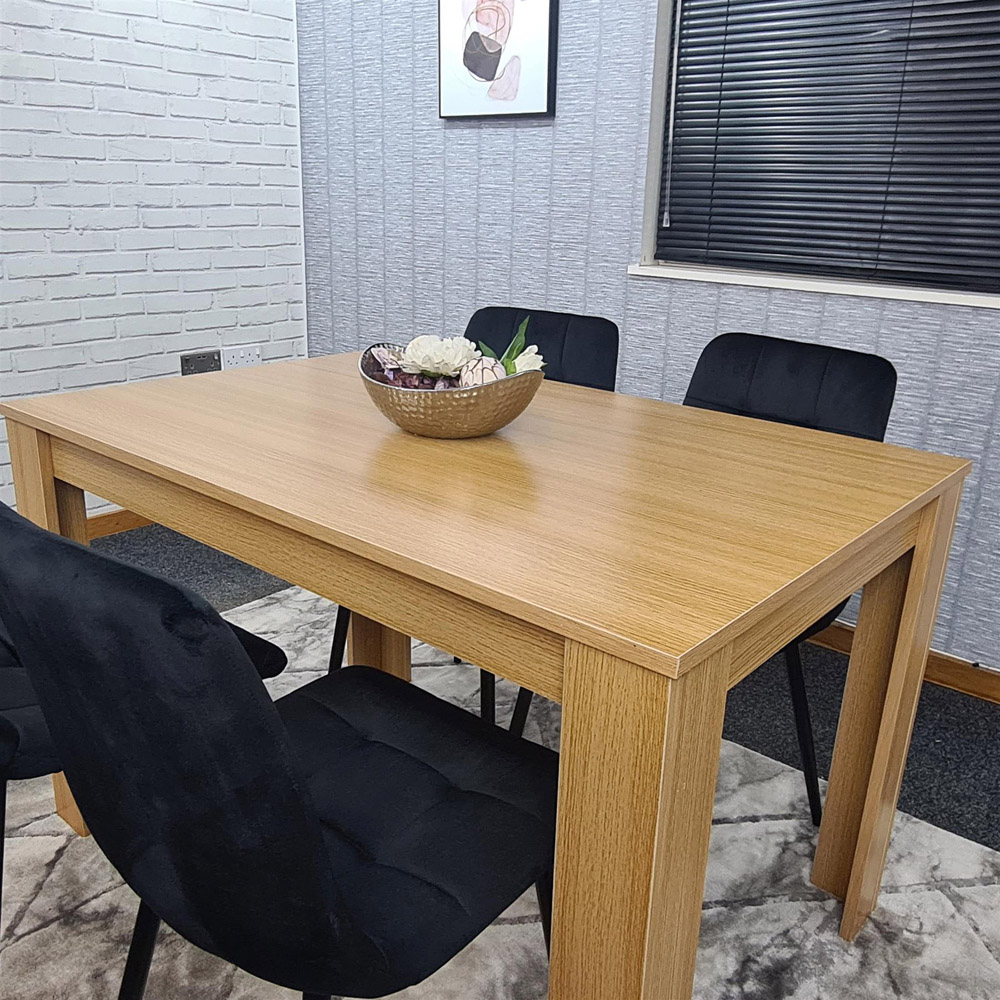 Portland 4 Seater Square Velvet Dining Table Set Oak Effect and Black Image 3