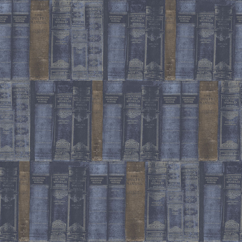 Galerie Nostalgie Library Books Blue Wallpaper Image 1