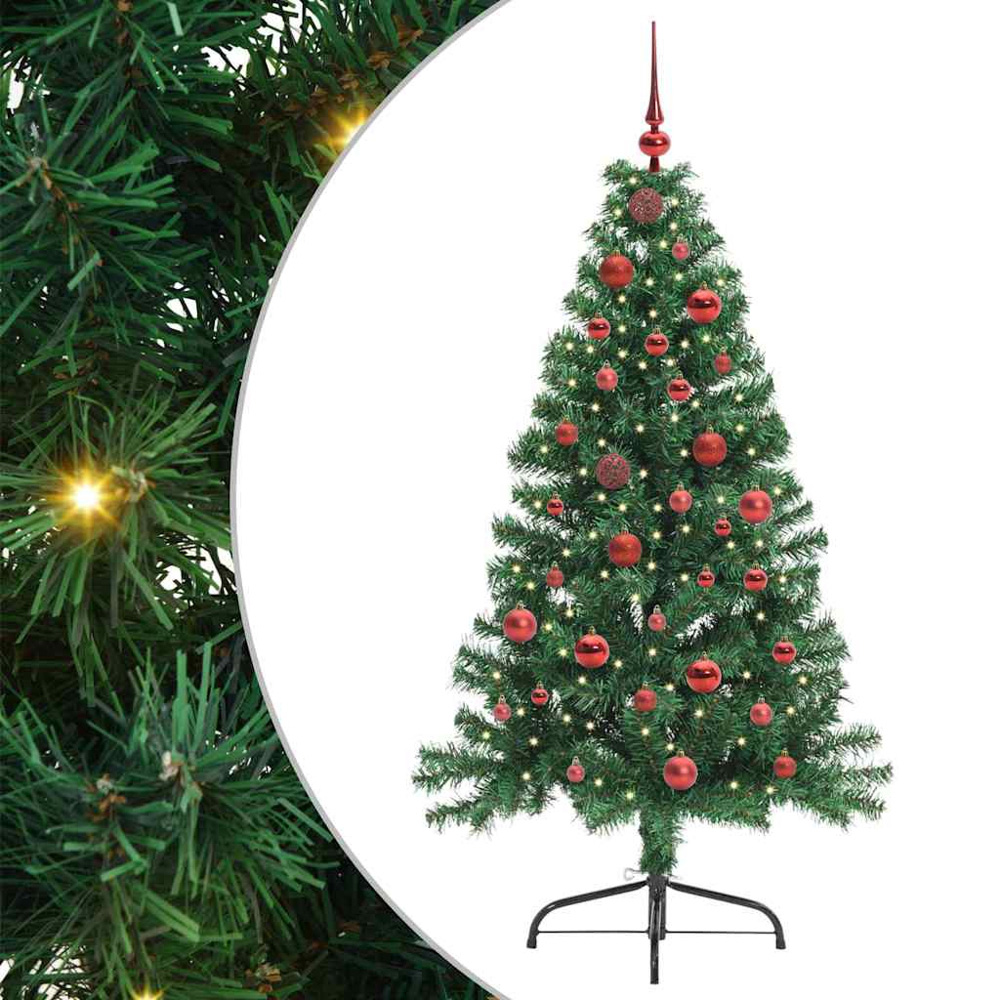 vidaXL Pre-Lit Red Baubles Green Artificial Christmas Tree 5ft Image 2