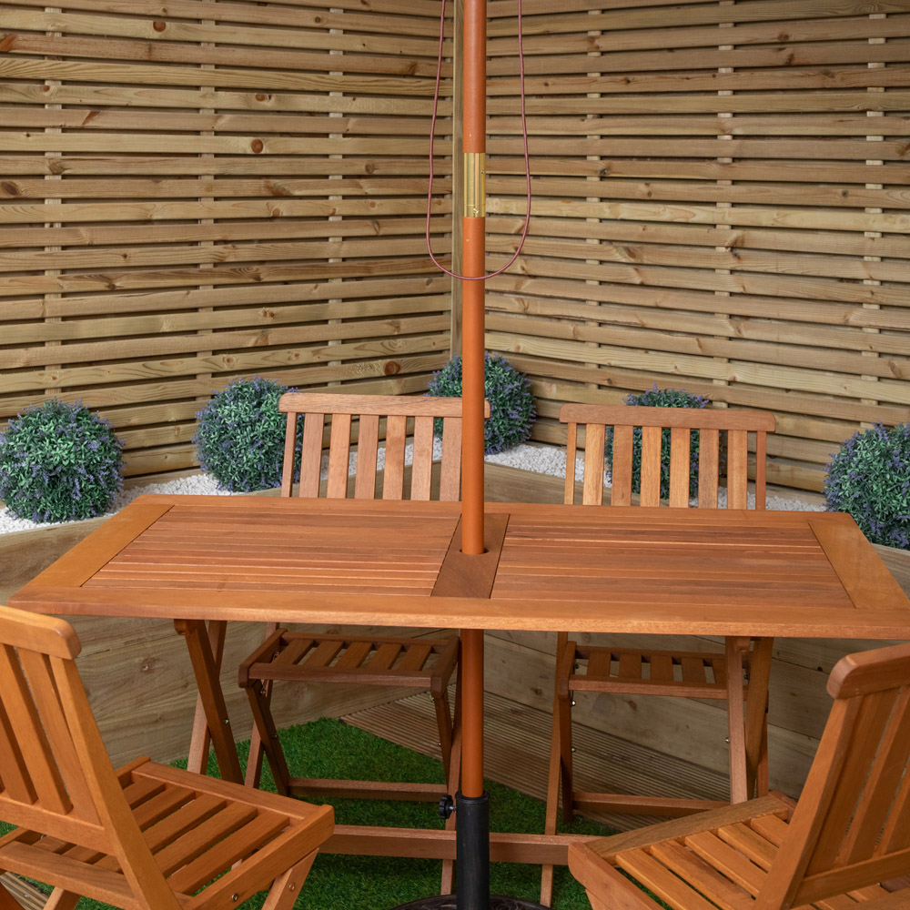 Samuel Alexander 6 Seater Wooden Rectangular Foldable Dining Set with Cream Parasol and Base Image 3