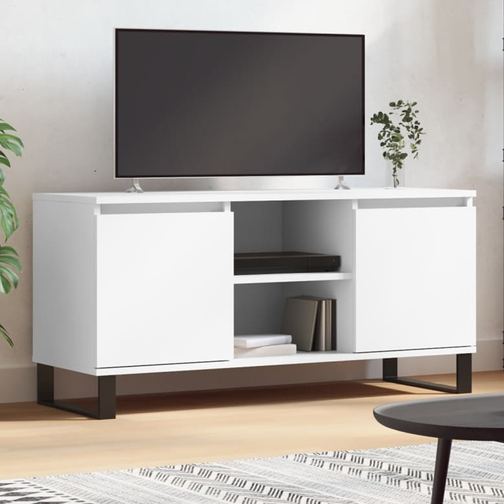 vidaXL 2 Door 2 Shelf White TV Cabinet Image 1
