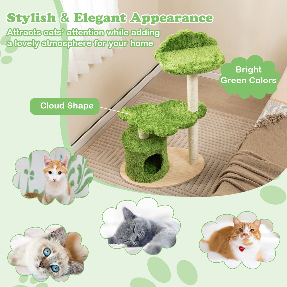 Costway Green Cat Tree with Fully Wrapped Sisal Scratching Posts 97cm Image 5