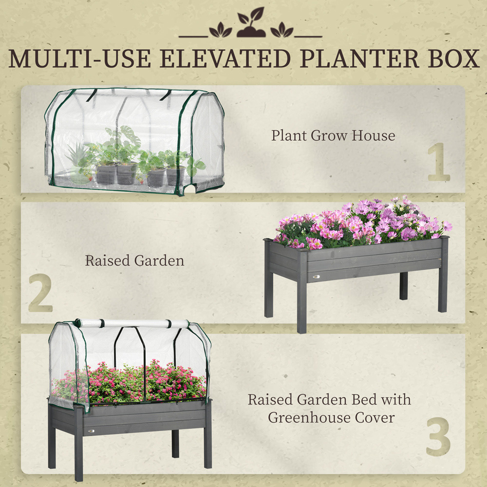 Outsunny Dark Grey Raised Garden Bed with PE Cover Image 6
