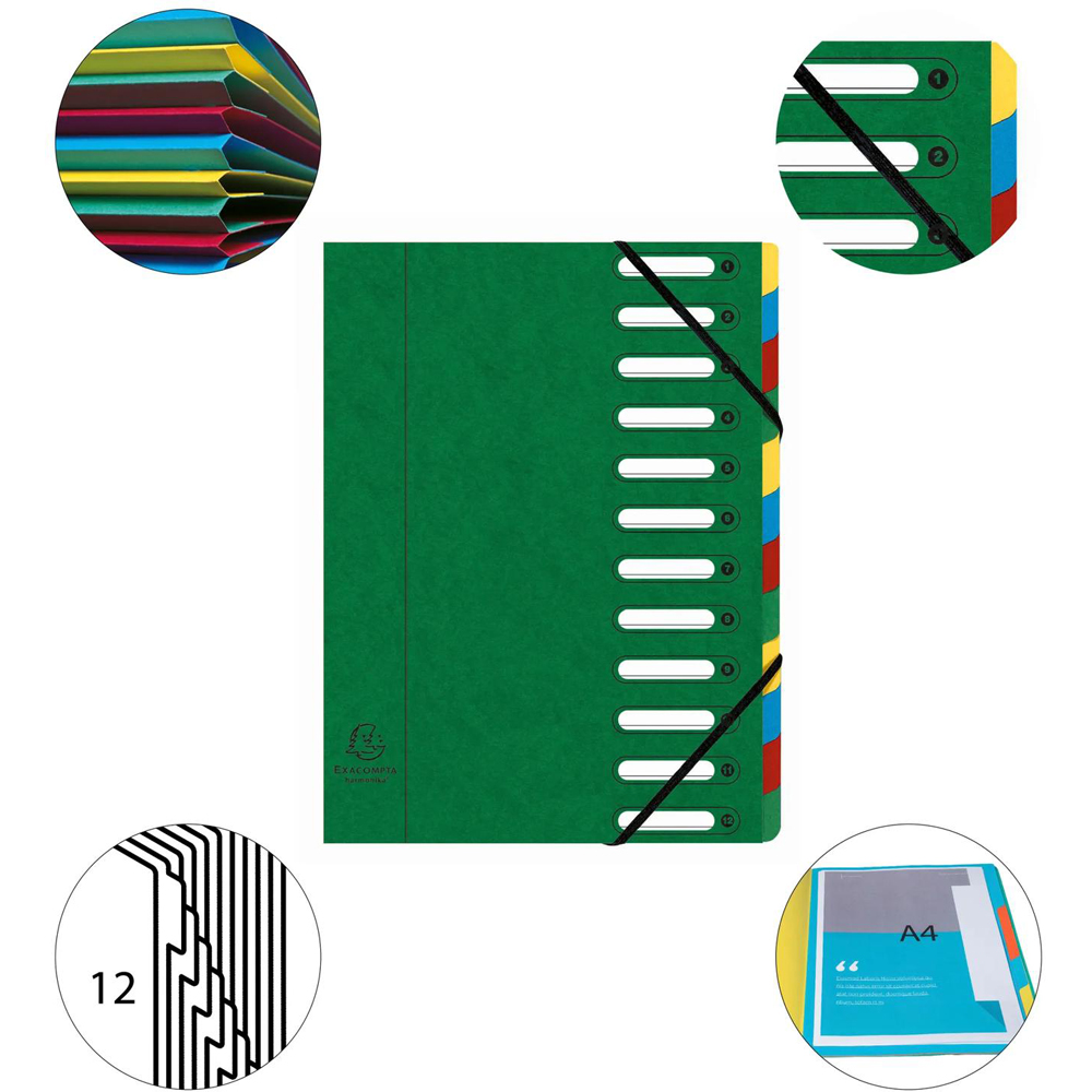 Exacompta Harmonika 12 Sections Green A4 Multi Part File 6 Pack Image 3