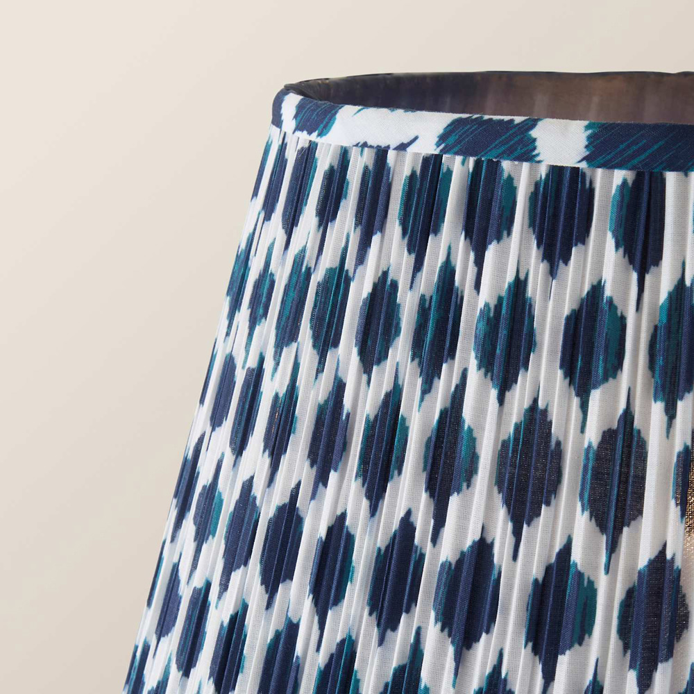 ValueLights Morrigan Blue Ikat Pleated Shade Cream Scallop Tripod LED Floor Lamp with Bulb Image 3
