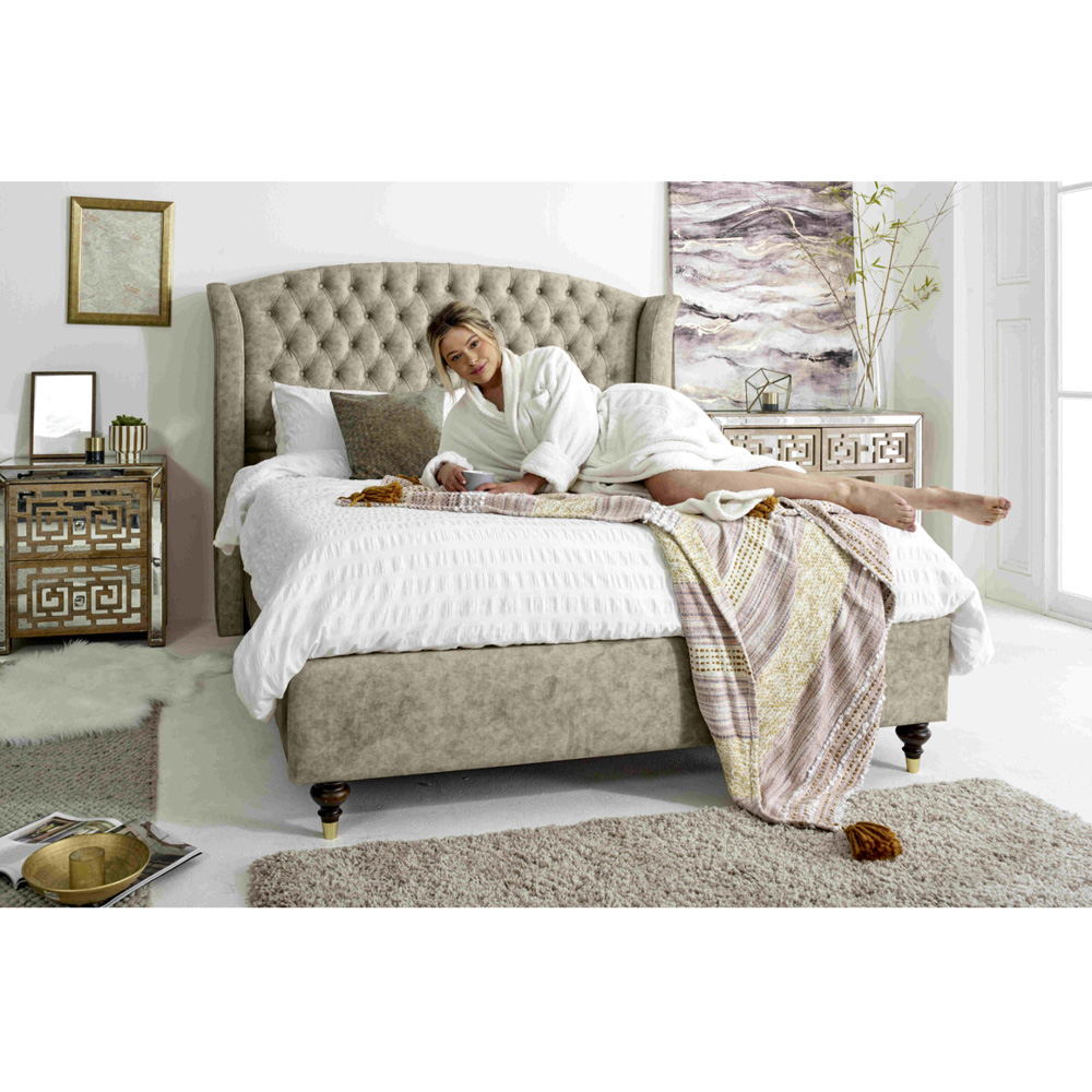 Eleganza Roseland Double Pearl Oakland Fabric Bed Frame with Chesterfield Headboard Image 7