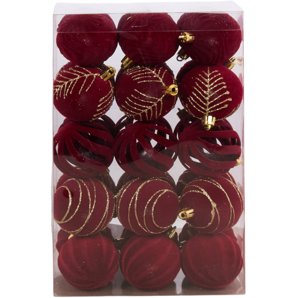 Pack of 30 Flocked Baubles Red Image 1