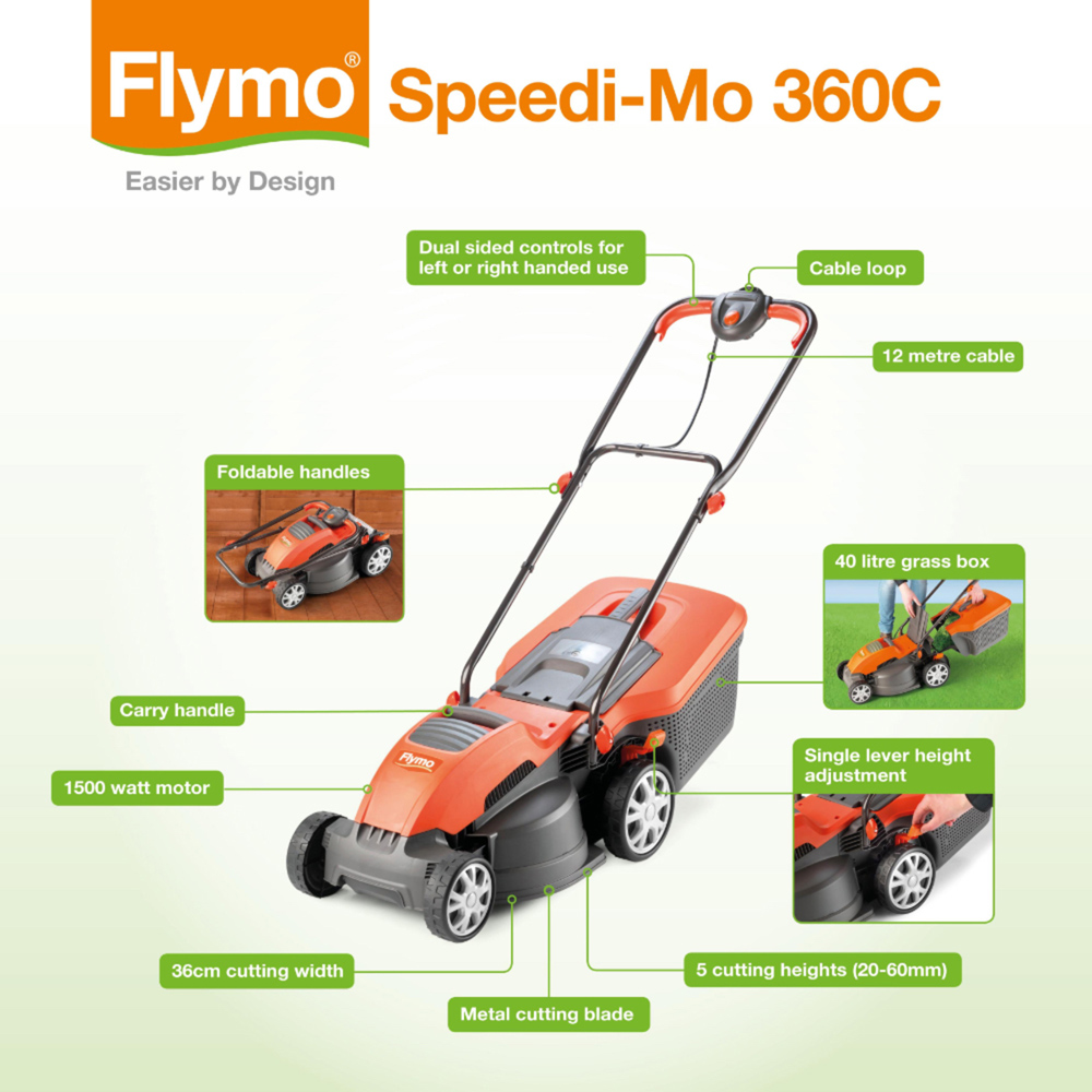 Flymo 9676634-01 1500W Speedi Mo 360C 36cm Lawn Mower Image 9