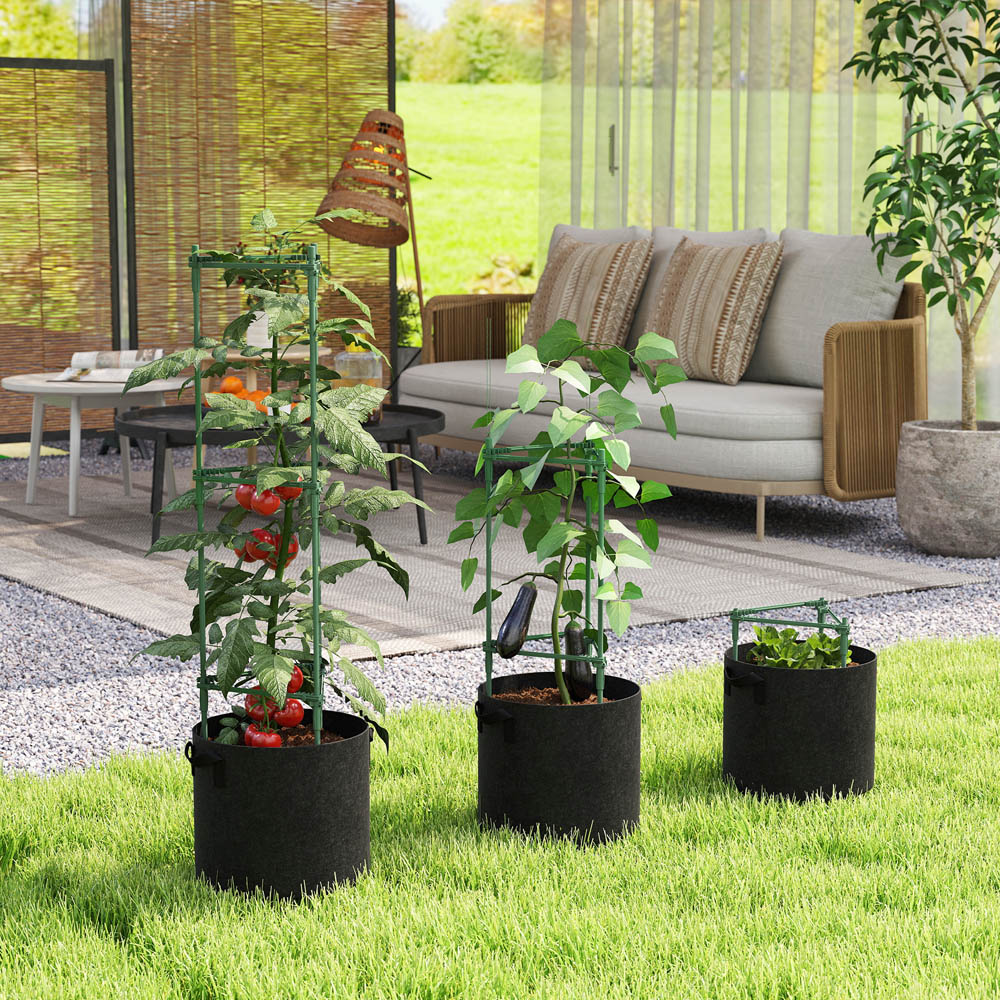 Outsunny 83.7L Grow Bag with 47.2 inch Plant Stake Tomato Cage Set 3 Pack Image 4